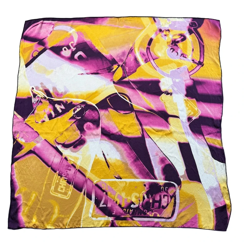Vintage Christian Dior Chris 1947 Silk Square Scarf Purple Pink Yellow Y2K 33in